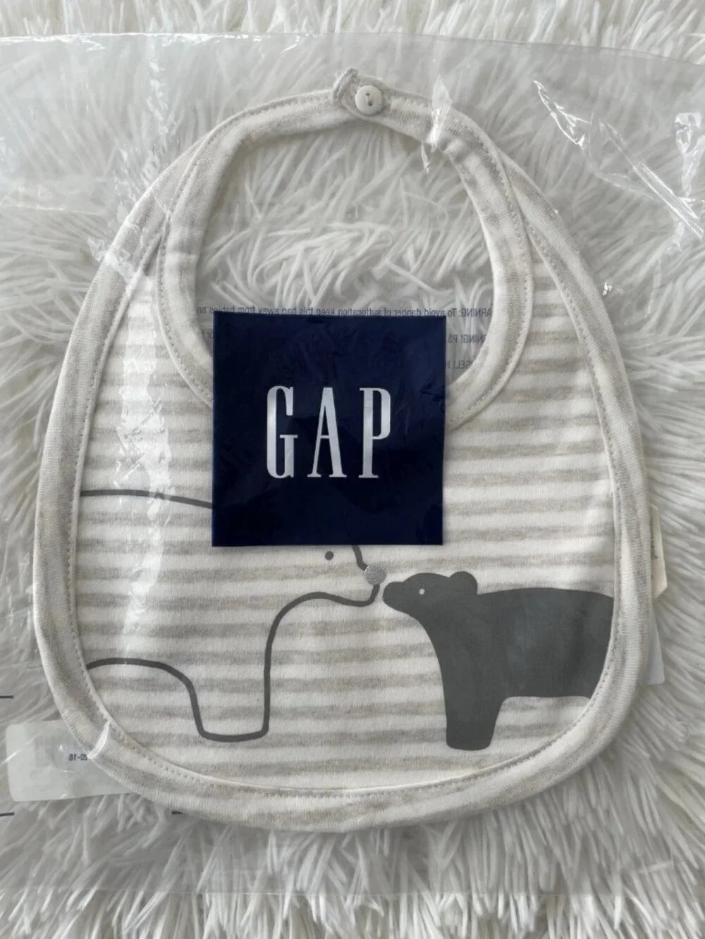 SALE! NWT GAP Baby BIB Grey Stripe With Cute Bears